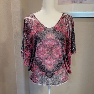 INC International Concepts Pink and Gray Patterned Blouse